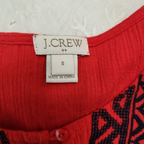 J. Crew Red Navy Blue Embroideeed Pom Pom Tunic Cotton Top Size S Women - Picture 4 of 8